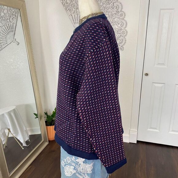 L.L Bean Whimsygoth 100% Wool Blue Red Heart Silver Clasp Romantic Knit Cardigan - Picture 7 of 8